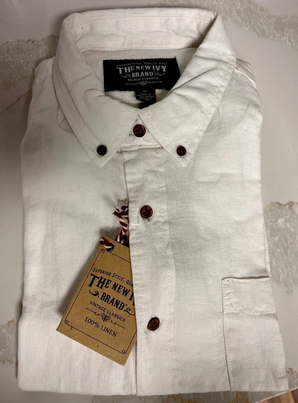 NWT New Ivy Men’s White 100% Linen Button-up Shirt Size XL long sleeve
